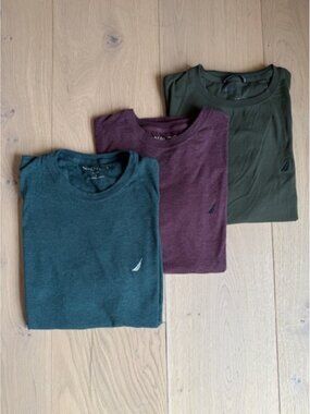 Nautica T-Shirt Bundle (3) | Men’s Size Large | Teal, Burgundy, Green
